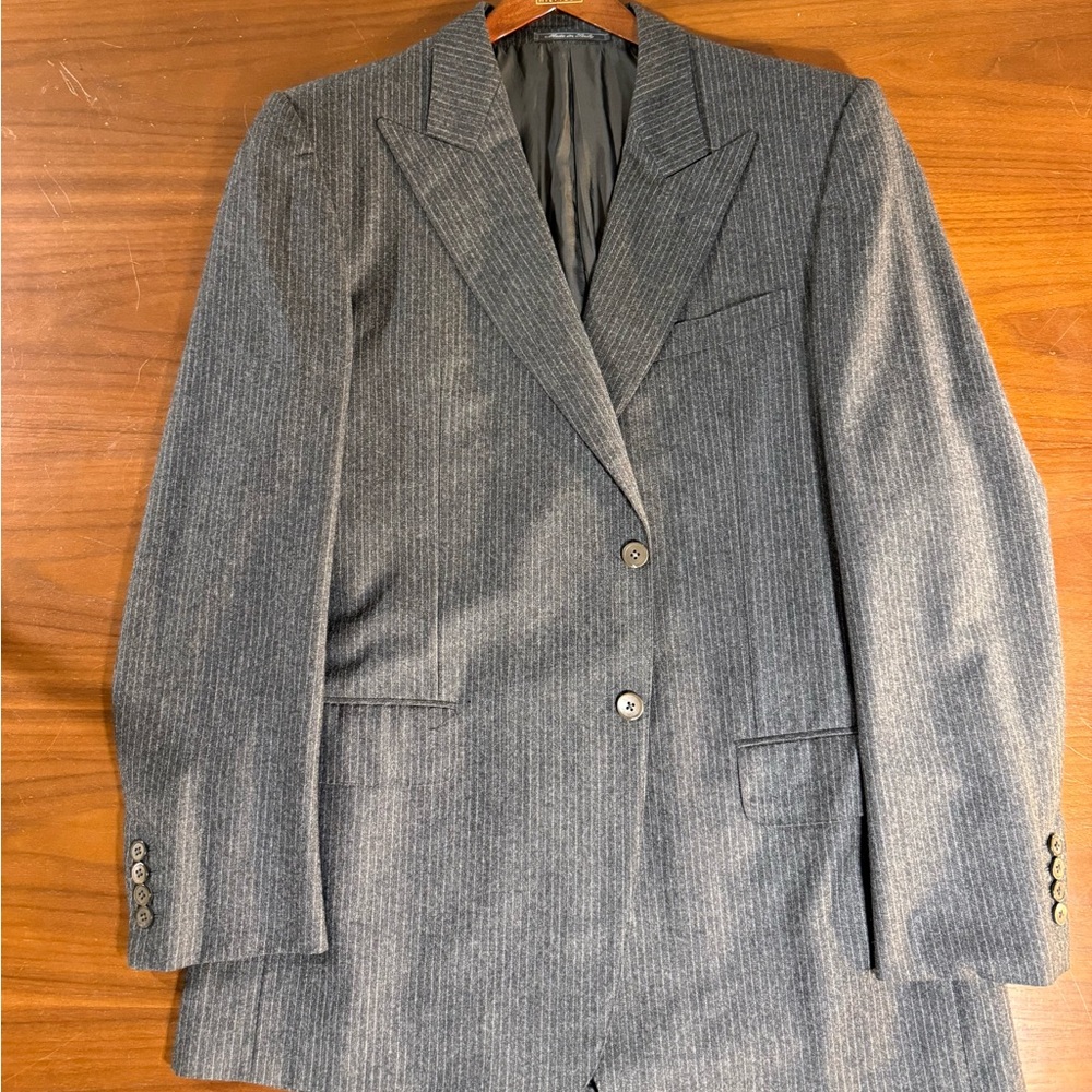 YSL Rive Gauche / Tom Ford Peak Lapels Charcoal Pin Stripe Blazer